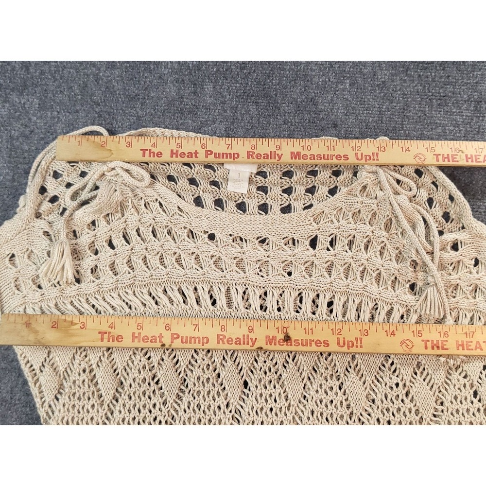 Chico's Open Knit Sweater Sz 1 Cold Shoulder Tassel Boho Hipster Summer Top Boho - Picture 4 of 8